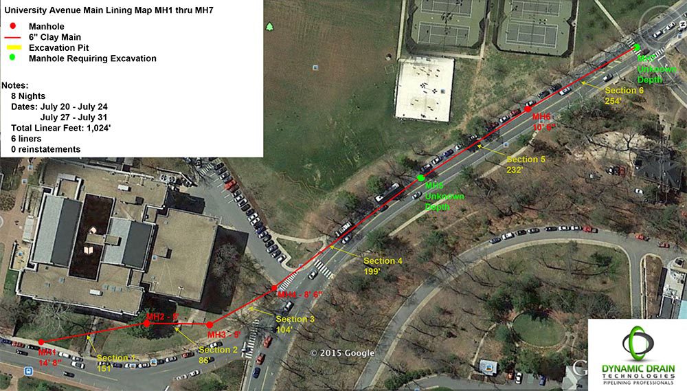 College and campus sewer repair map